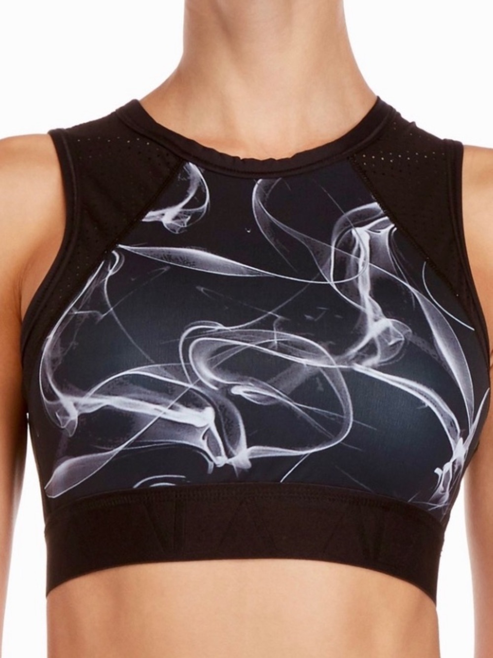 Alala Black Sports Bralette with White Smoke Print medium NEW